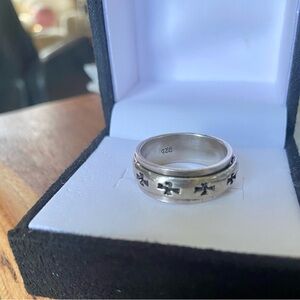 Unisex Sterling Meditation Spinner Cross Ring